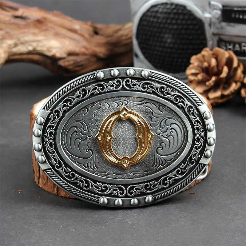 Men's Silver Black Oval Golden Letter Buckle Leather Belt - O - Without Belt - image 22