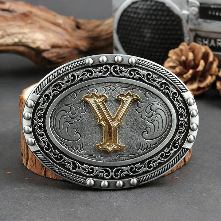 Men's Silver Black Oval Golden Letter Buckle Leather Belt - Y - Without Belt - image 32
