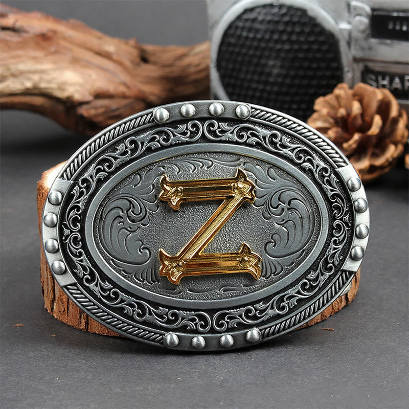 Men's Silver Black Oval Golden Letter Buckle Leather Belt - Z - Without Belt - image 33