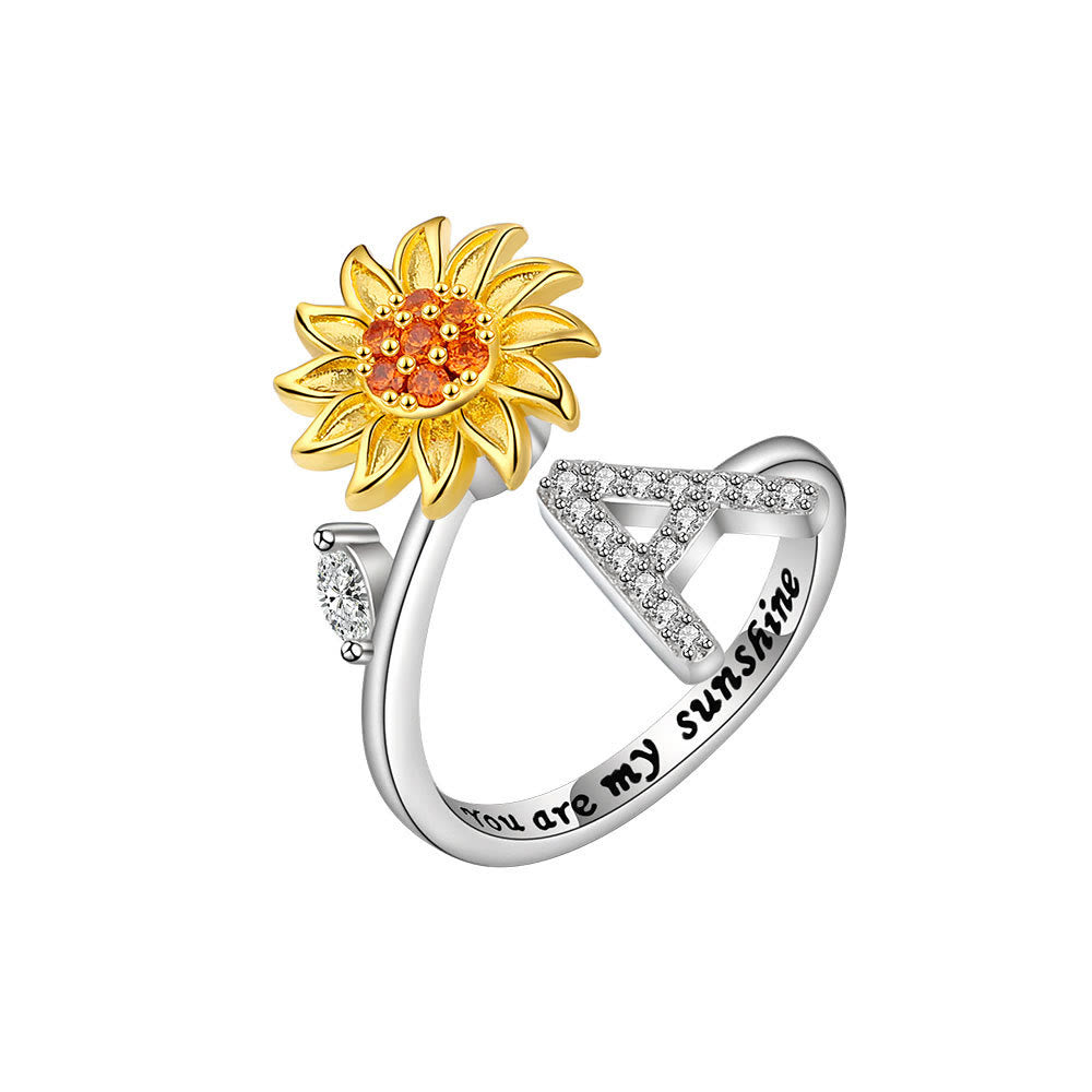 Anxiery Rotating Sunflower Initial Letter Adjustable Ring - A - image 0