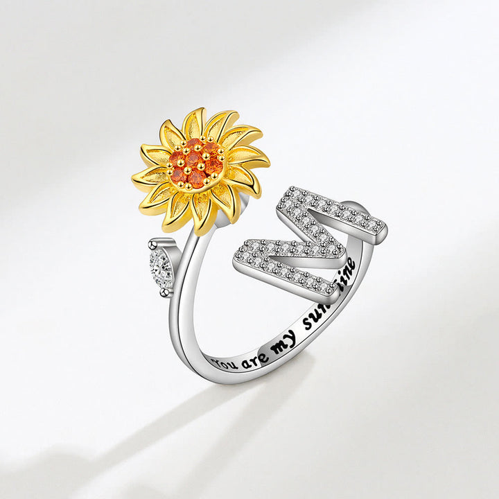 Anxiery Rotating Sunflower Initial Letter Adjustable Ring - M - image 13