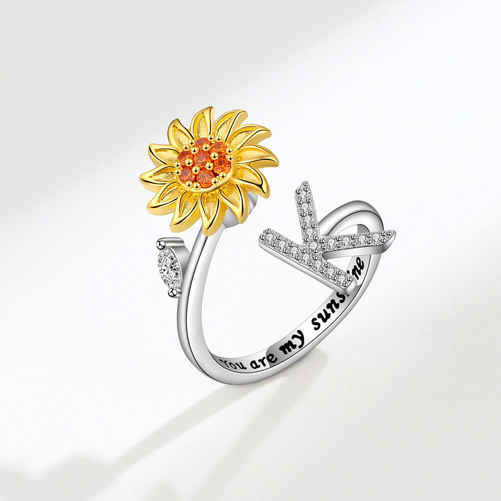 Anxiery Rotating Sunflower Initial Letter Adjustable Ring - K - image 11