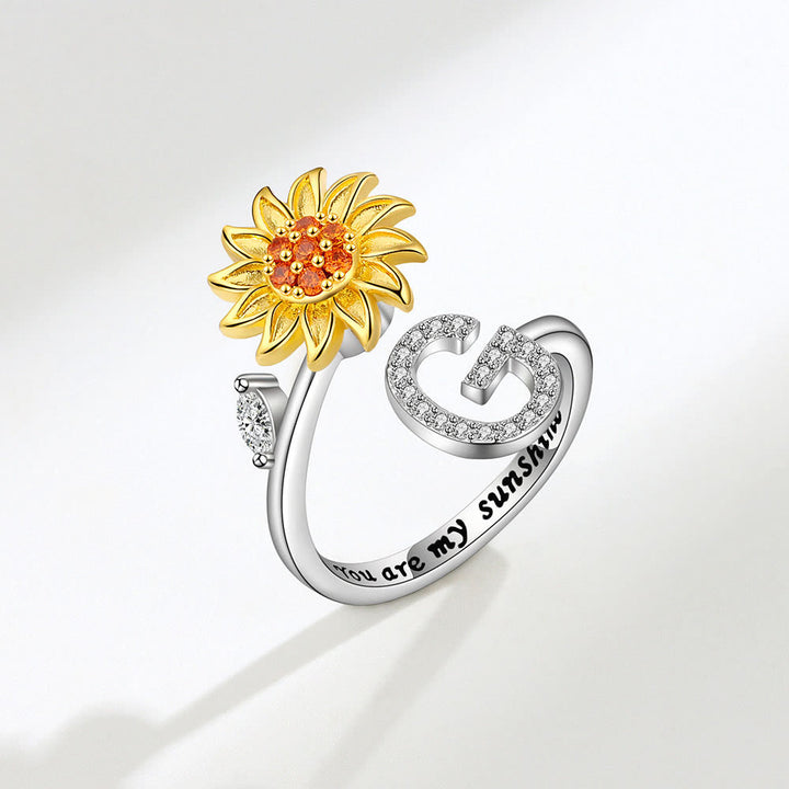 Anxiery Rotating Sunflower Initial Letter Adjustable Ring - G - image 7