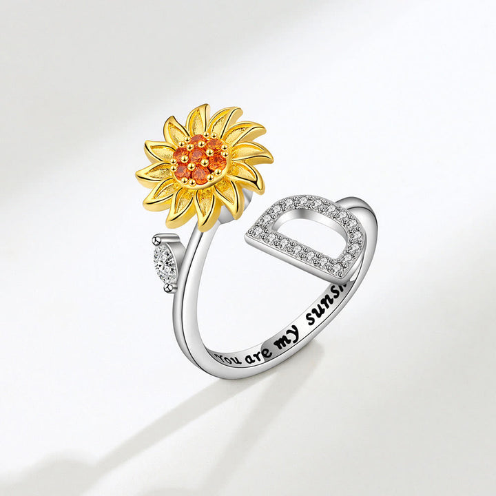 Anxiery Rotating Sunflower Initial Letter Adjustable Ring - D - image 4