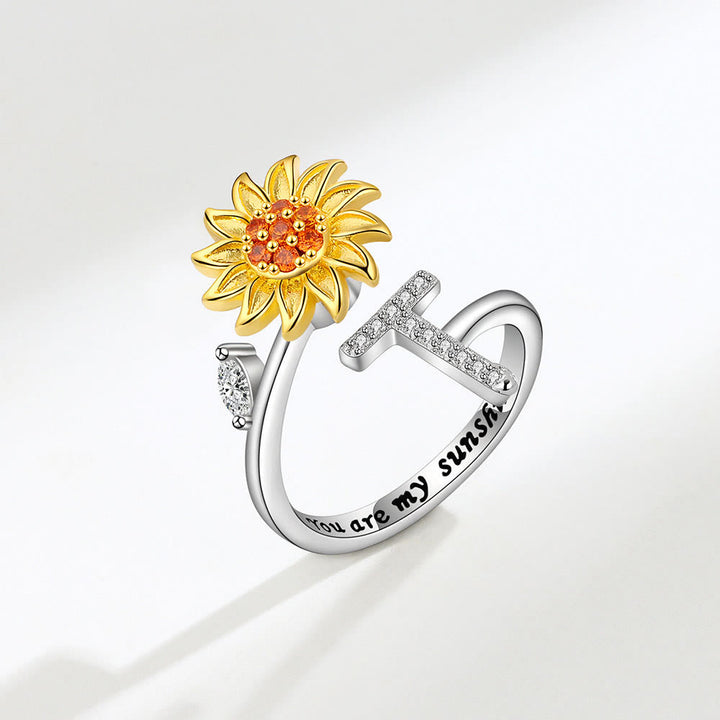 Anxiery Rotating Sunflower Initial Letter Adjustable Ring - T - image 20