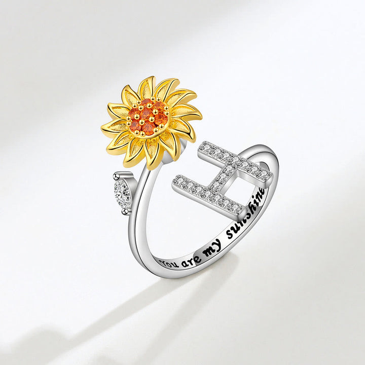Anxiery Rotating Sunflower Initial Letter Adjustable Ring - H - image 8