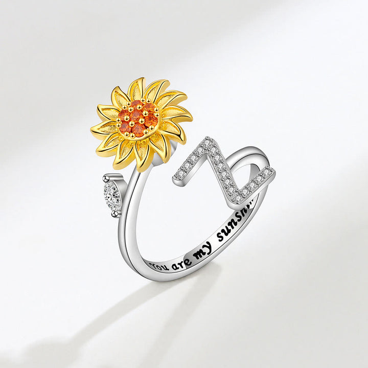 Anxiery Rotating Sunflower Initial Letter Adjustable Ring - Z - image 26
