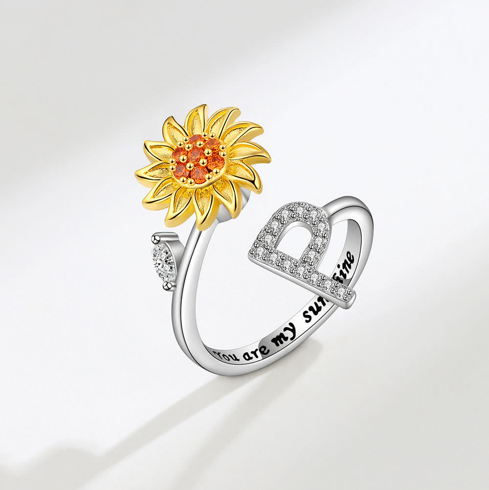 Anxiery Rotating Sunflower Initial Letter Adjustable Ring - P - image 16