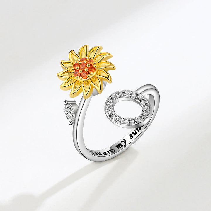 Anxiery Rotating Sunflower Initial Letter Adjustable Ring - O - image 15