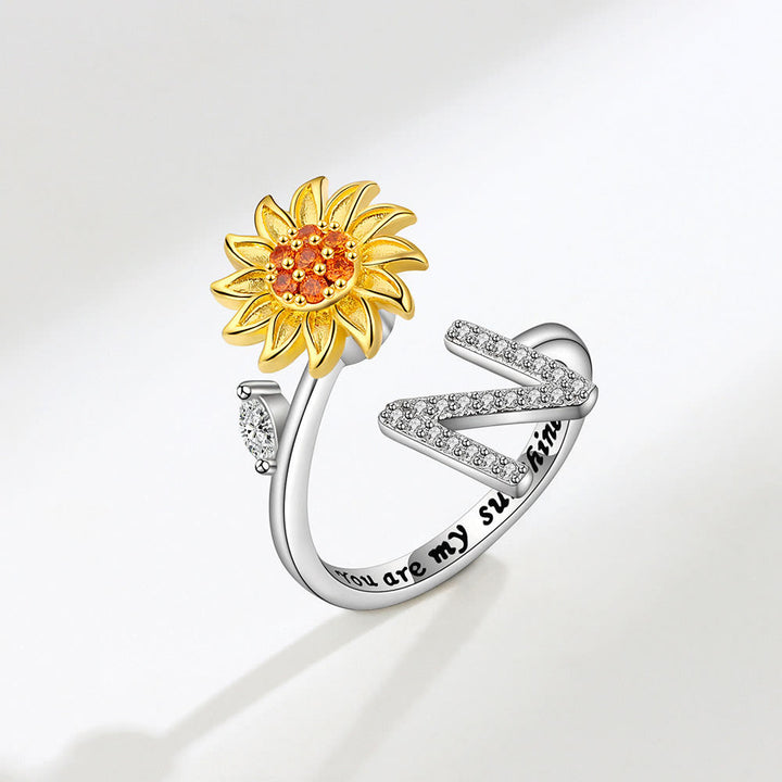 Anxiery Rotating Sunflower Initial Letter Adjustable Ring - N - image 14