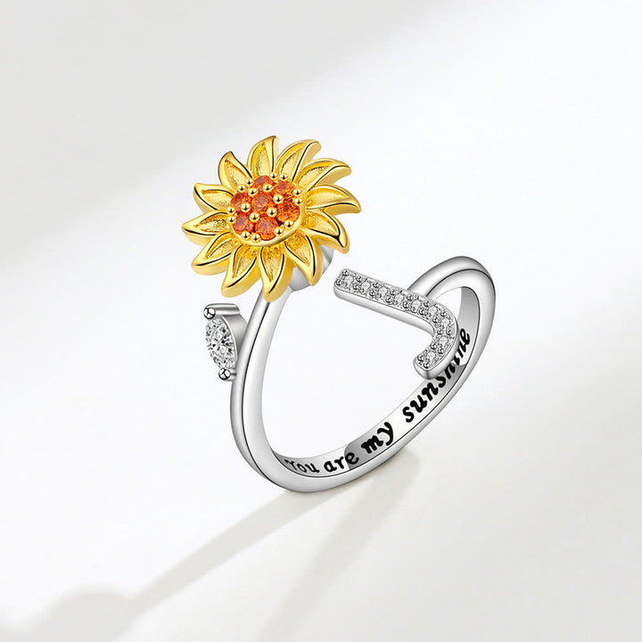 Anxiery Rotating Sunflower Initial Letter Adjustable Ring - J - image 10