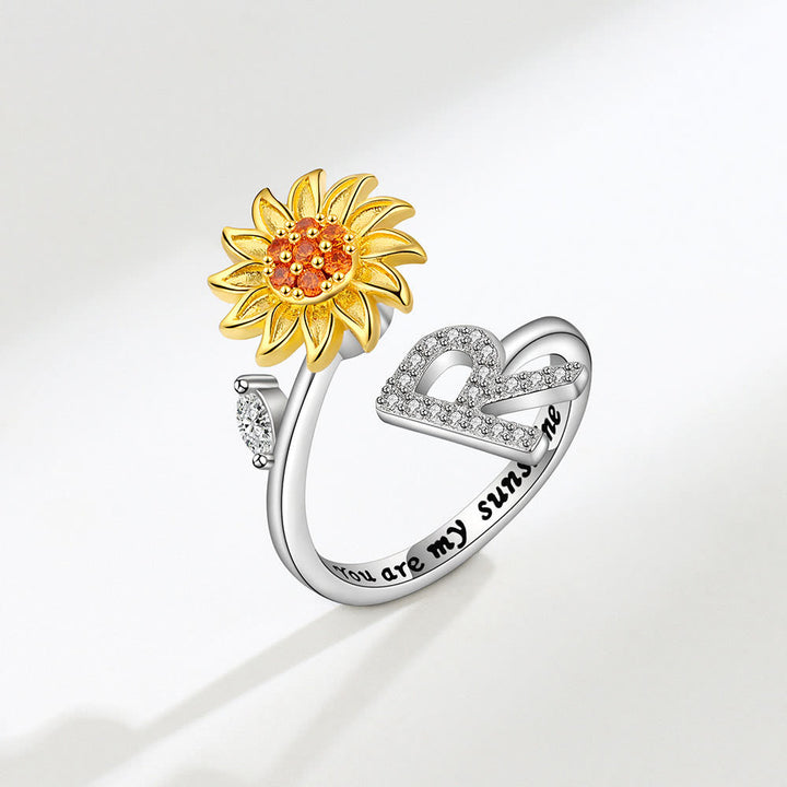 Anxiery Rotating Sunflower Initial Letter Adjustable Ring - R - image 18
