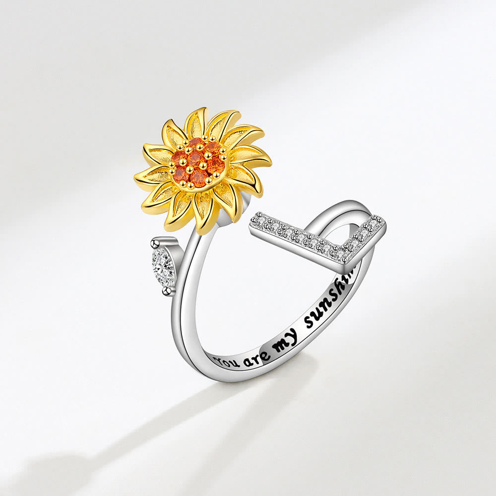 Anxiery Rotating Sunflower Initial Letter Adjustable Ring - L - image 12