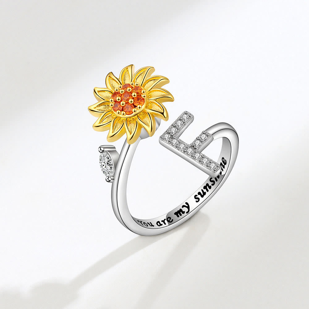 Anxiery Rotating Sunflower Initial Letter Adjustable Ring - F - image 6