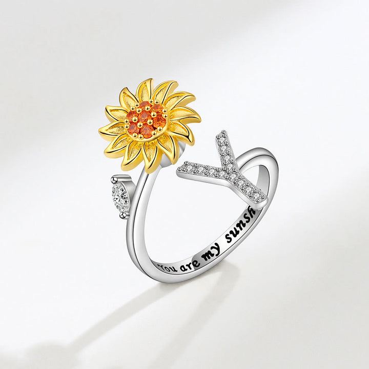Anxiery Rotating Sunflower Initial Letter Adjustable Ring - Y - image 25