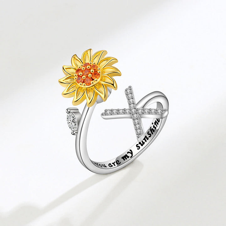 Anxiery Rotating Sunflower Initial Letter Adjustable Ring - X - image 24