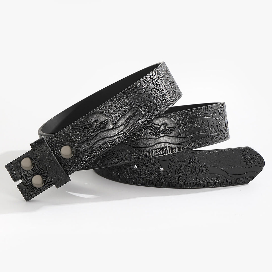 Western Wildlife Scene DIY Leather Belt Strap Without Belt Buckle - For Pin Buckle - Black - 44 - image 5