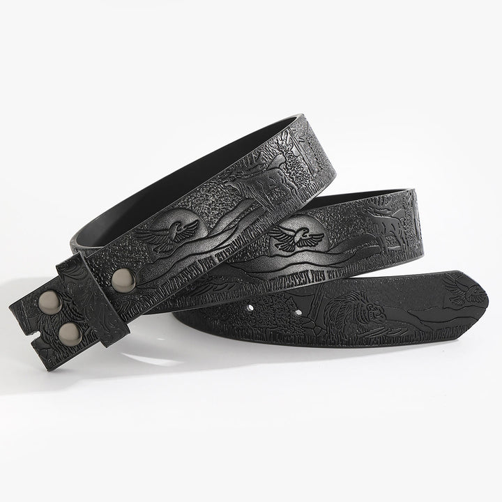 Western Wildlife Scene DIY Leather Belt Strap Without Belt Buckle - For Pin Buckle - Black - 44 - image 5