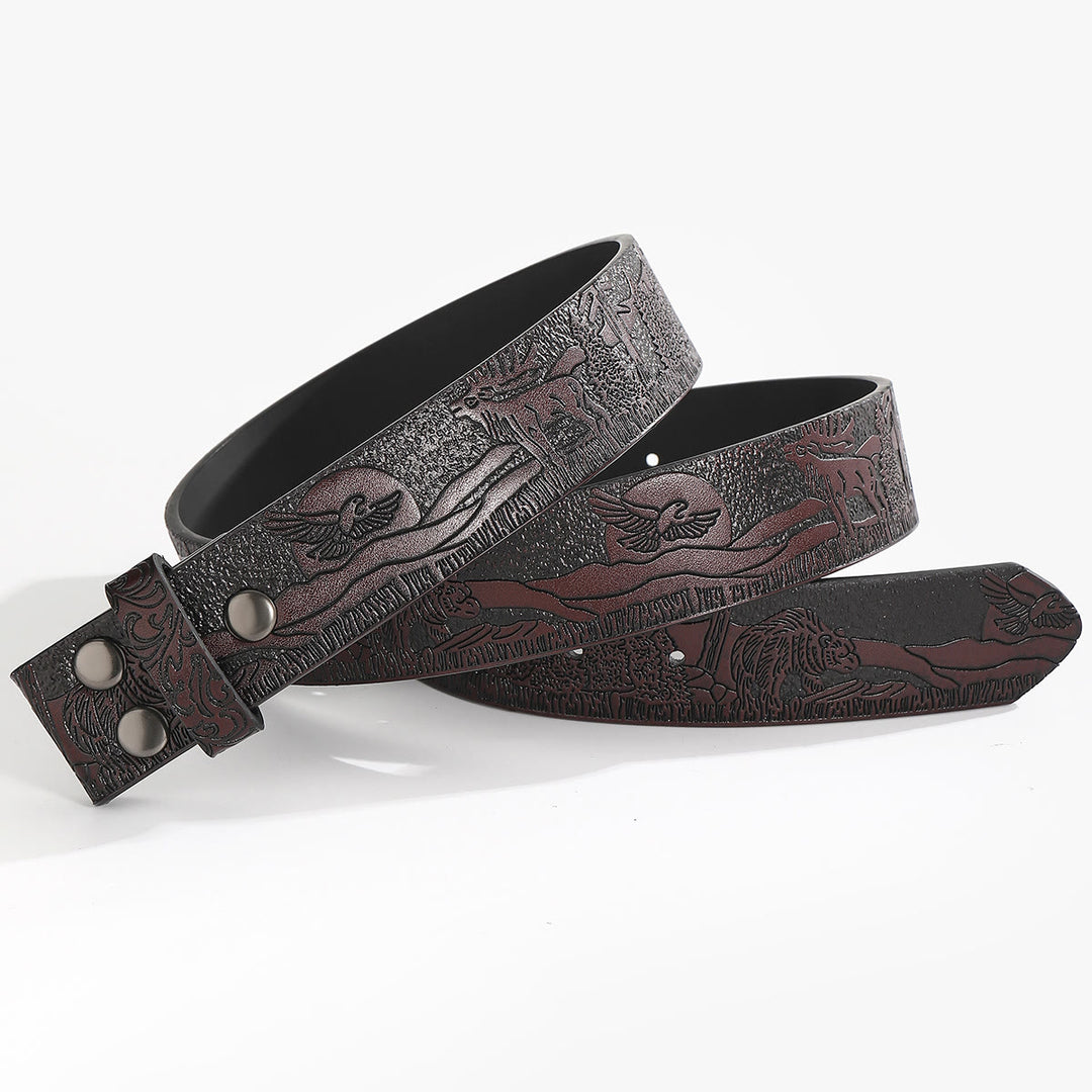 Western Wildlife Scene DIY Leather Belt Strap Without Belt Buckle - For Plate Buckle - Coffee - 44 - image 8