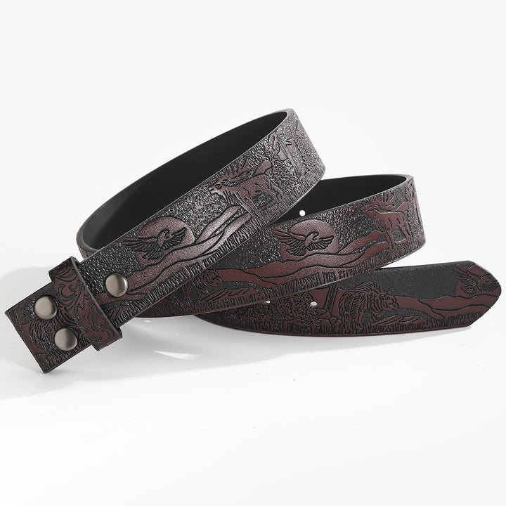 Western Wildlife Scene DIY Leather Belt Strap Without Belt Buckle - For Plate Buckle - Coffee - 44 - image 8