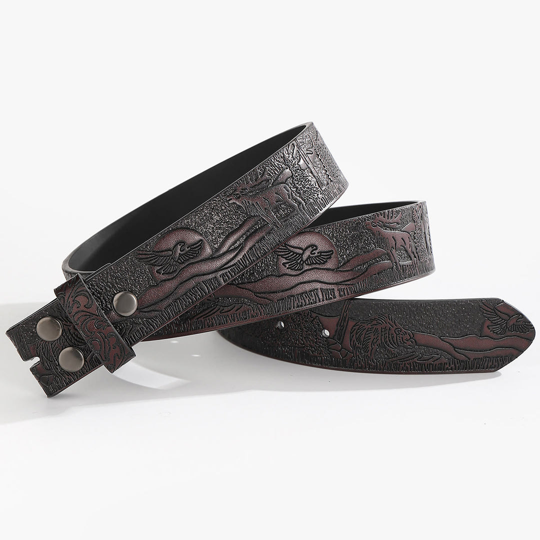 Western Wildlife Scene DIY Leather Belt Strap Without Belt Buckle - For Pin Buckle - Coffee - 44 - image 7