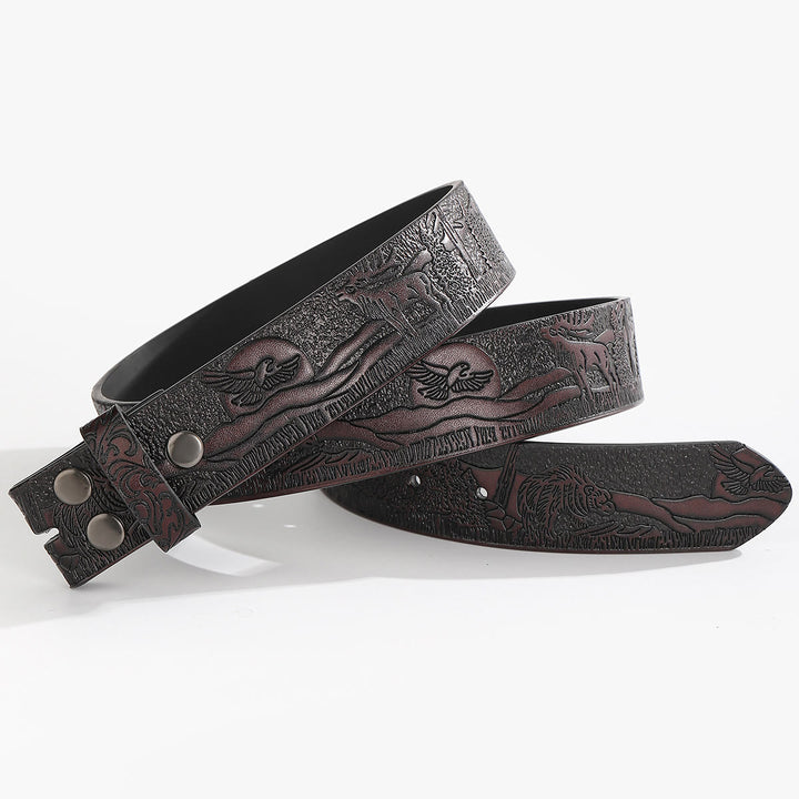 Western Wildlife Scene DIY Leather Belt Strap Without Belt Buckle - For Pin Buckle - Coffee - 44 - image 7