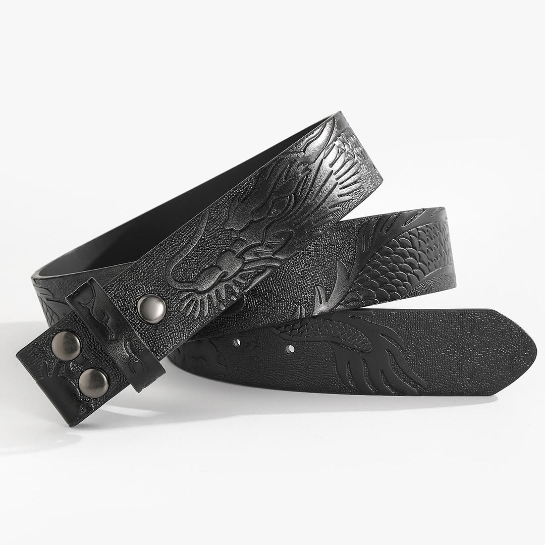 Engraved Dragon Pattern DIY Leather Belt Strap Without Belt Buckle - For Plate Buckle - Black - 44 - image 6
