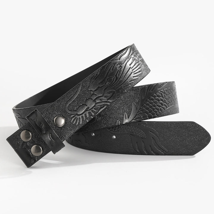 Engraved Dragon Pattern DIY Leather Belt Strap Without Belt Buckle - For Plate Buckle - Black - 44 - image 6