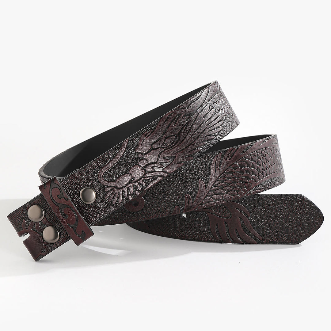 Engraved Dragon Pattern DIY Leather Belt Strap Without Belt Buckle - For Pin Buckle - Coffee - 44 - image 7