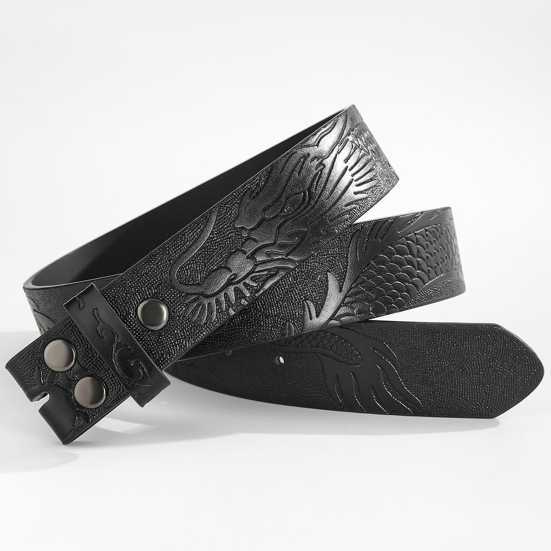 Engraved Dragon Pattern DIY Leather Belt Strap Without Belt Buckle - For Pin Buckle - Black - 44 - image 5