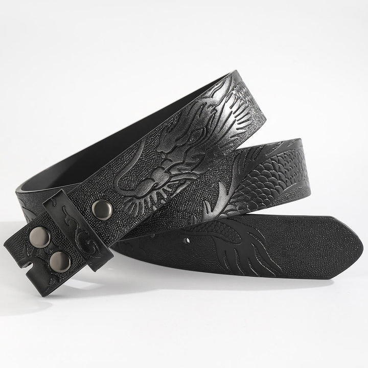 Engraved Dragon Pattern DIY Leather Belt Strap Without Belt Buckle - For Pin Buckle - Black - 44 - image 5