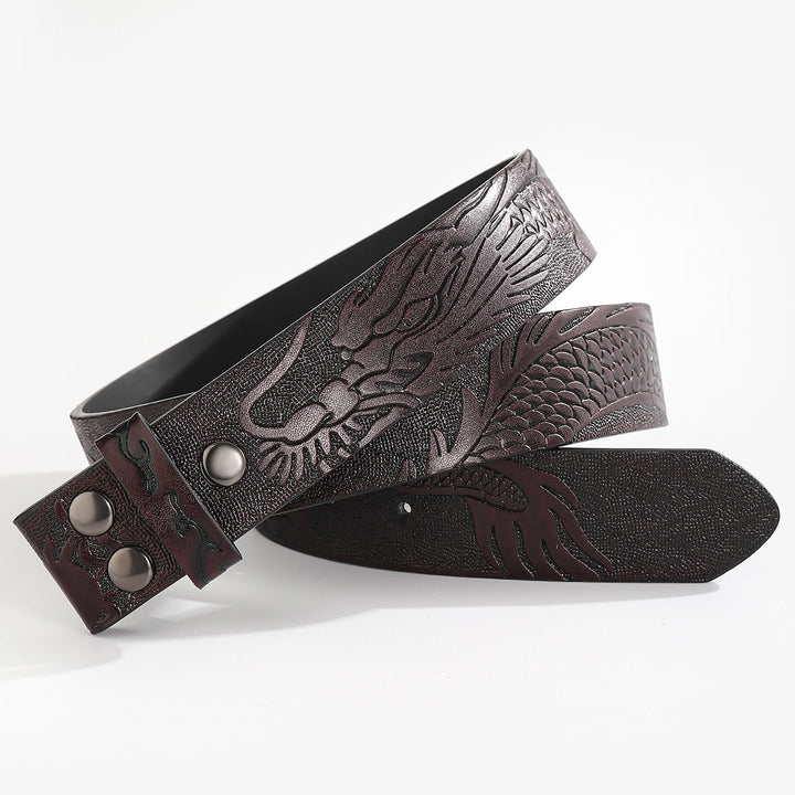 Engraved Dragon Pattern DIY Leather Belt Strap Without Belt Buckle - For Plate Buckle - Coffee - 44 - image 8