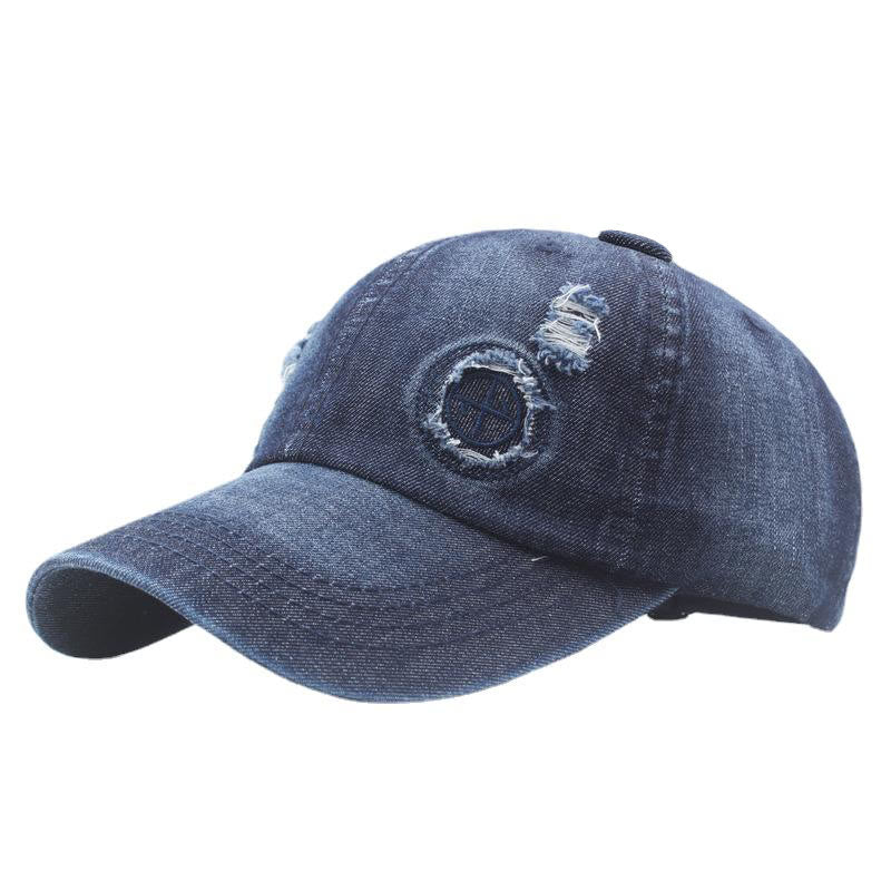Retro Distressed Denim Ripped Detail Baseball Cap - Dark Blue - Adjustable (22''-24") - image 4