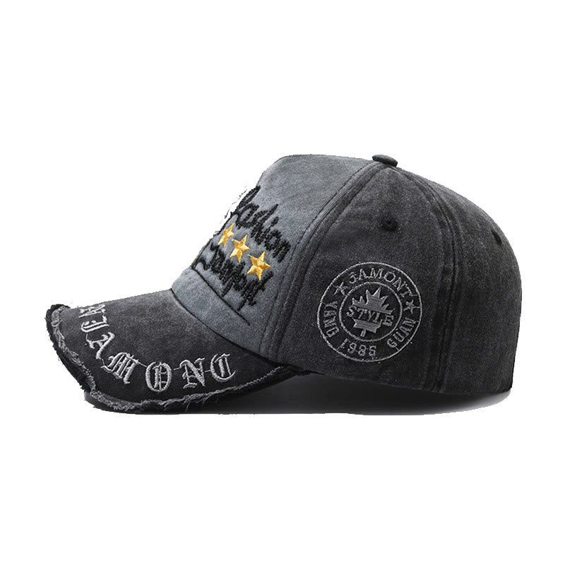 Worn-In Distressed Denim Embroidered Graphic Star Accent Multi Color Baseball Cap - image 2