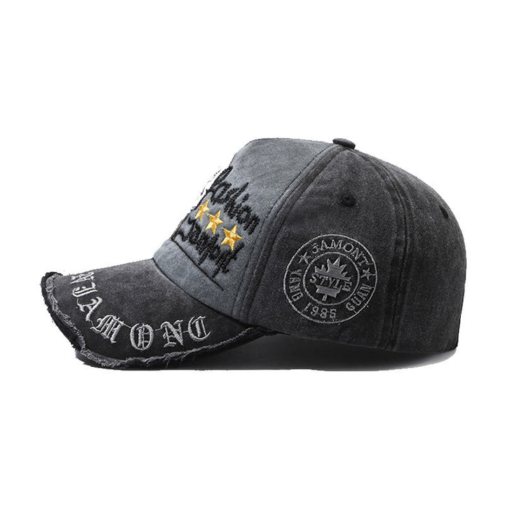Worn-In Distressed Denim Embroidered Graphic Star Accent Multi Color Baseball Cap - image 2