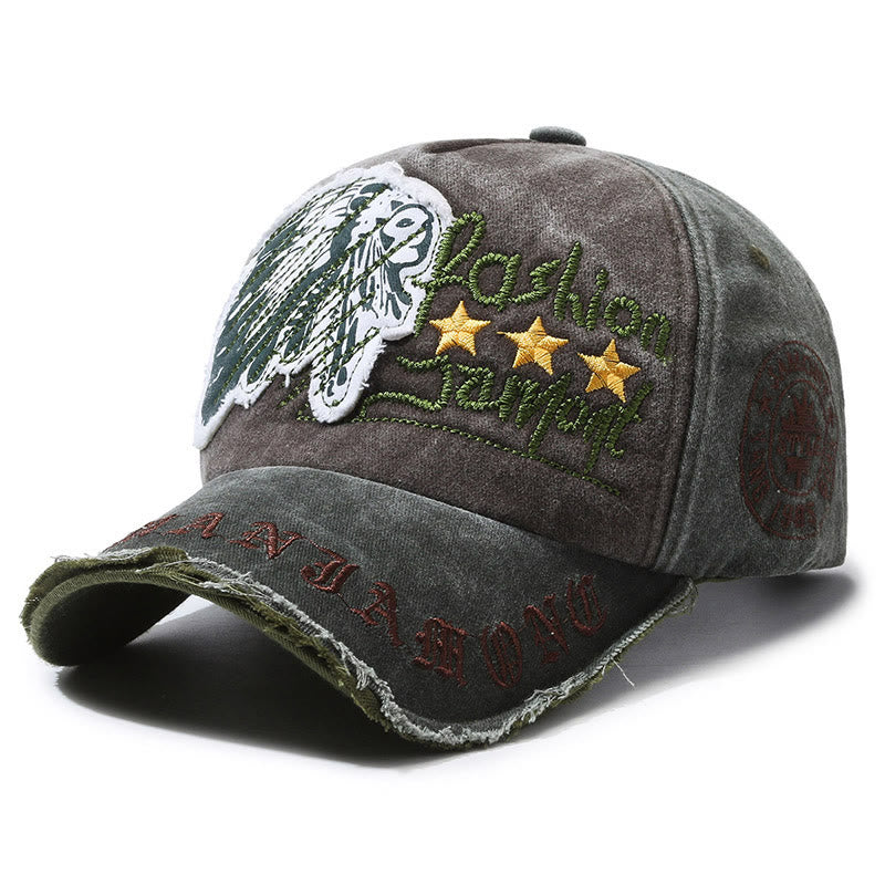 Worn-In Distressed Denim Embroidered Graphic Star Accent Multi Color Baseball Cap - Forest Green - Adjustable (22''-23 5/8") - image 8