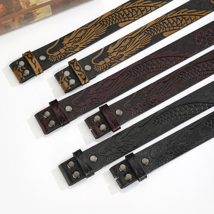 Engraved Dragon Pattern DIY Leather Belt Strap Without Belt Buckle - image 0
