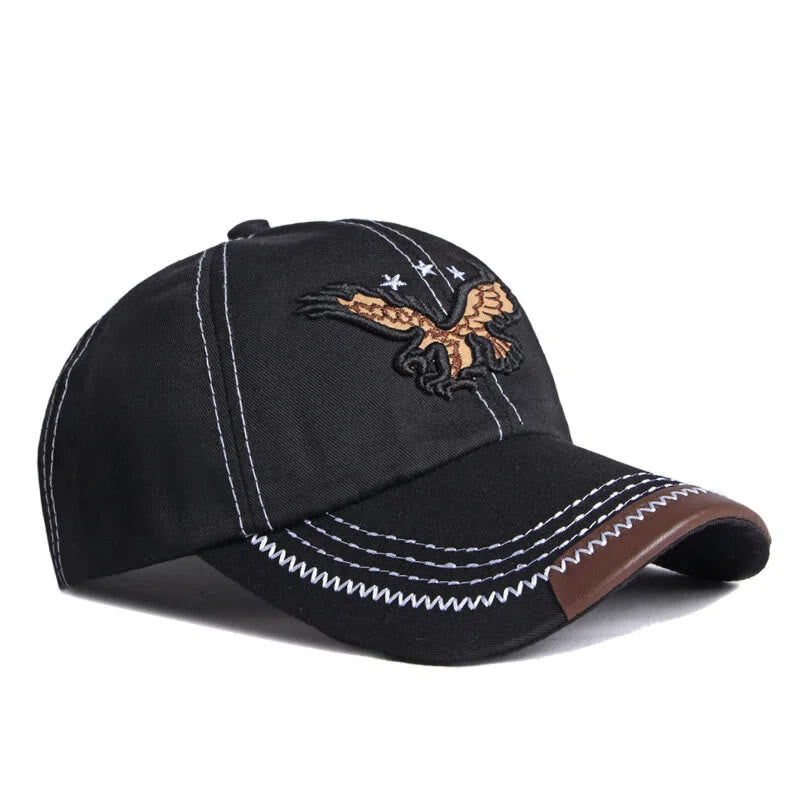 Eagle Embroidery Contrast Stitch Leather Trim Baseball Cap - image 2