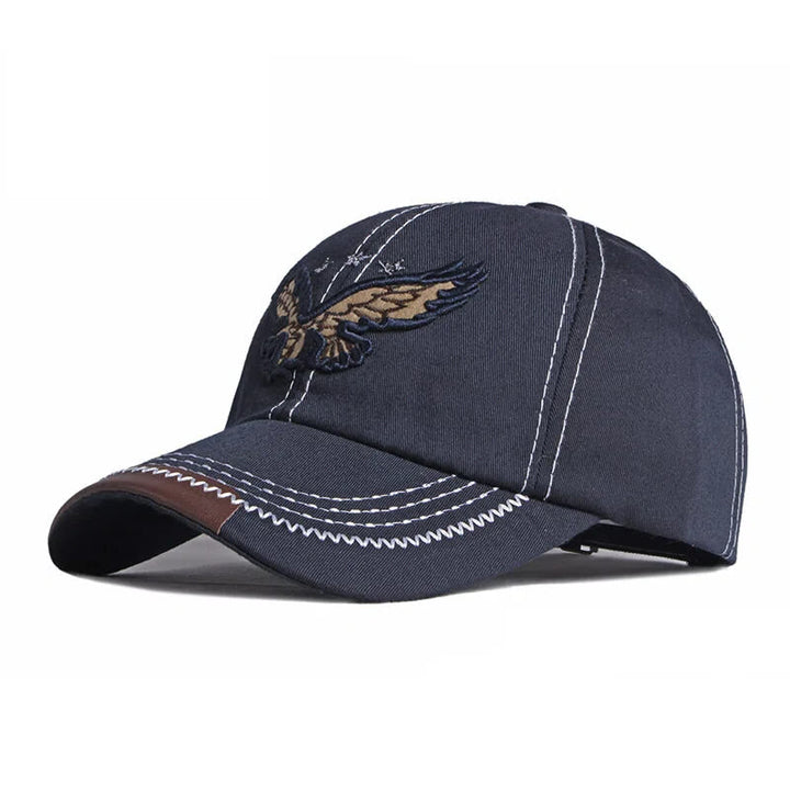 Eagle Embroidery Contrast Stitch Leather Trim Baseball Cap - Navy Blue - Adjustable (21 5/8''-23 5/8") - image 3