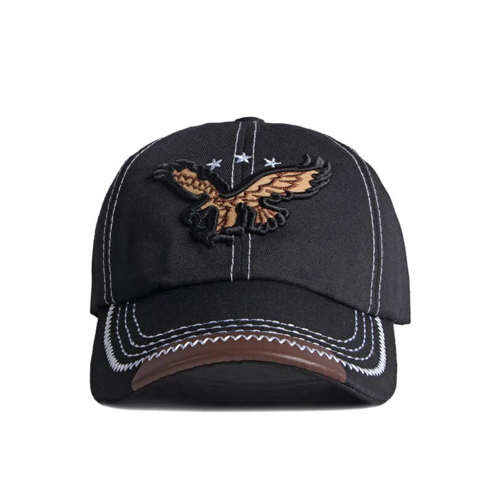 Eagle Embroidery Contrast Stitch Leather Trim Baseball Cap - image 1