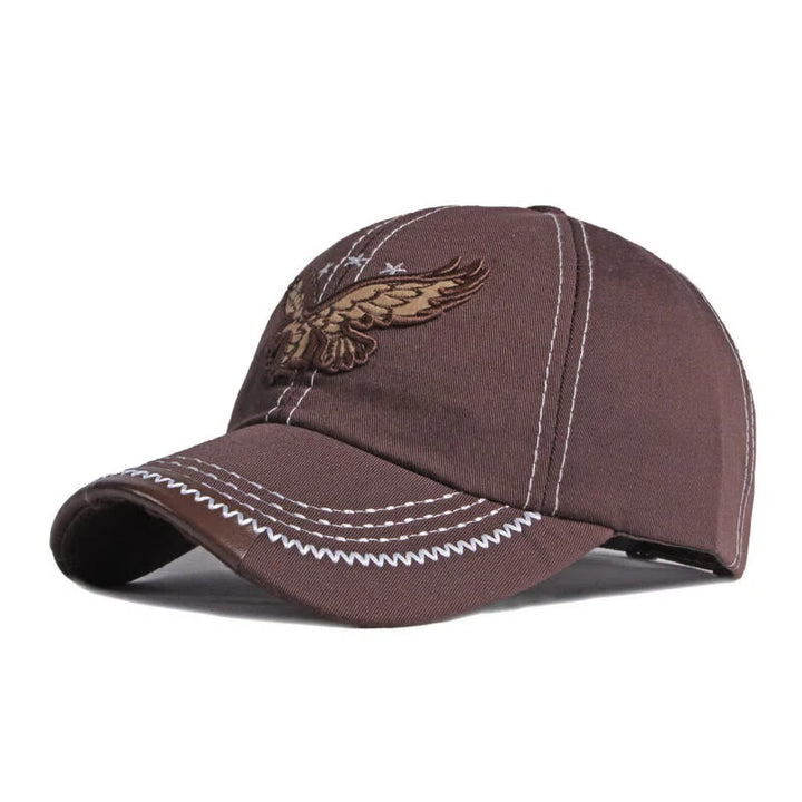 Eagle Embroidery Contrast Stitch Leather Trim Baseball Cap - Coffee - Adjustable (21 5/8''-23 5/8") - image 4