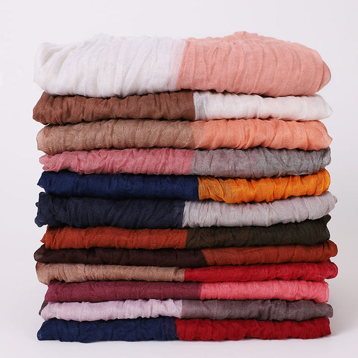 Two-Tone Gradient Color-Blocked Four Season Crinkle Scarf - image 3