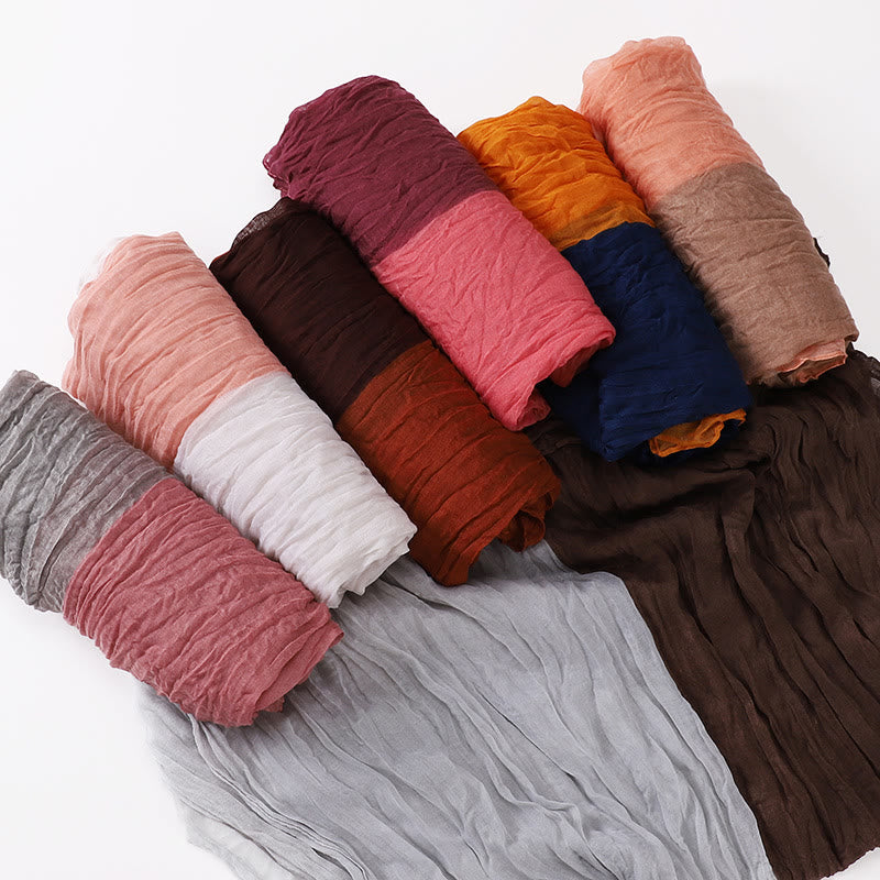 Two-Tone Gradient Color-Blocked Four Season Crinkle Scarf - image 5