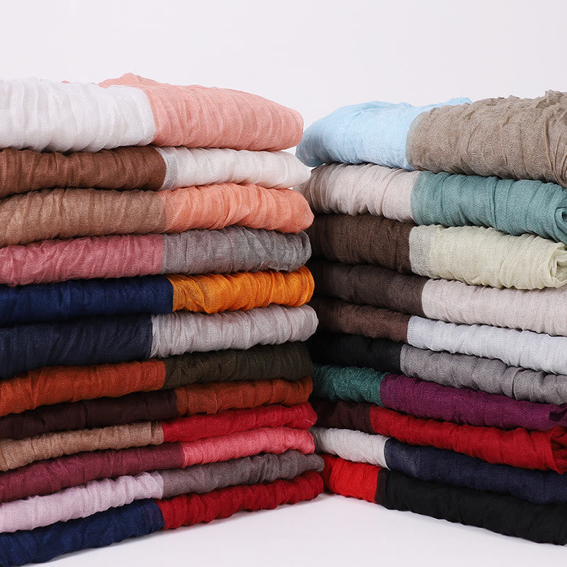 Two-Tone Gradient Color-Blocked Four Season Crinkle Scarf - image 0