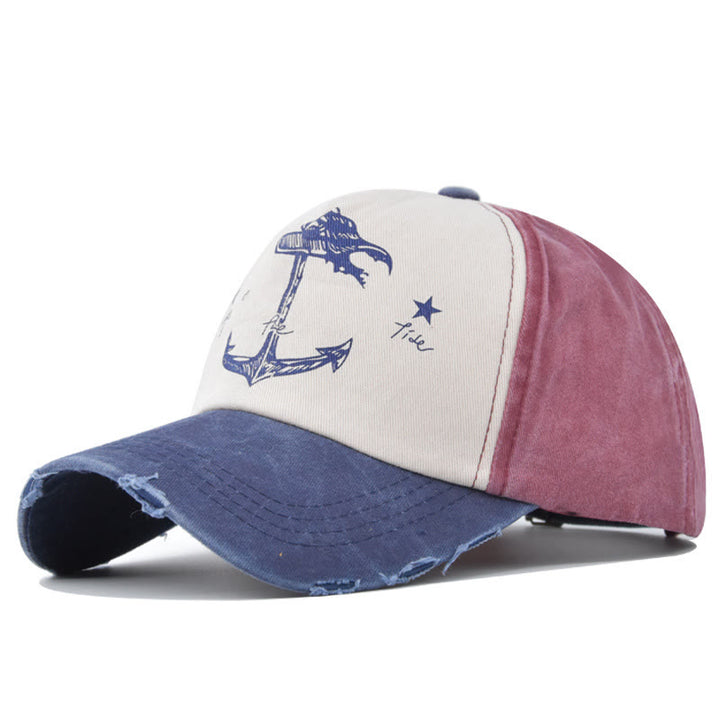 Distressed Two-Tone Anchor Print Frayed Brim Multi Color Baseball Cap - Style #5 - Adjustable (21 1/4''-23 5/8") - image 7