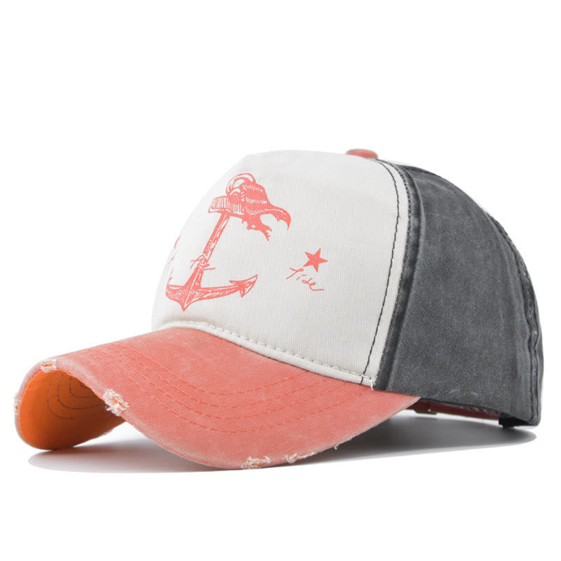 Distressed Two-Tone Anchor Print Frayed Brim Multi Color Baseball Cap - Style #2 - Adjustable (21 1/4''-23 5/8") - image 1