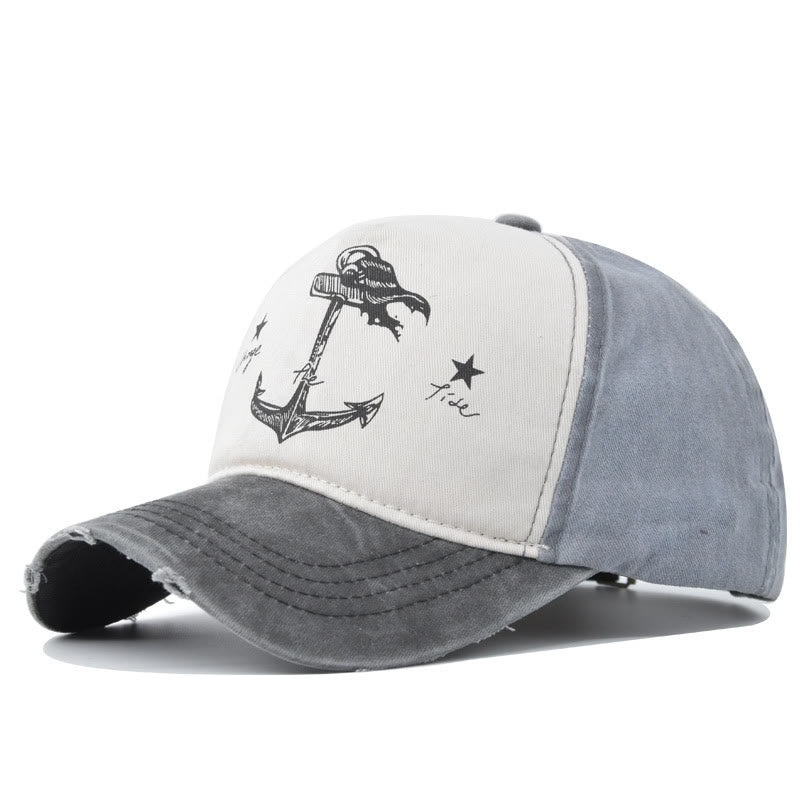 Distressed Two-Tone Anchor Print Frayed Brim Multi Color Baseball Cap - Style #1 - Adjustable (21 1/4''-23 5/8") - image 0