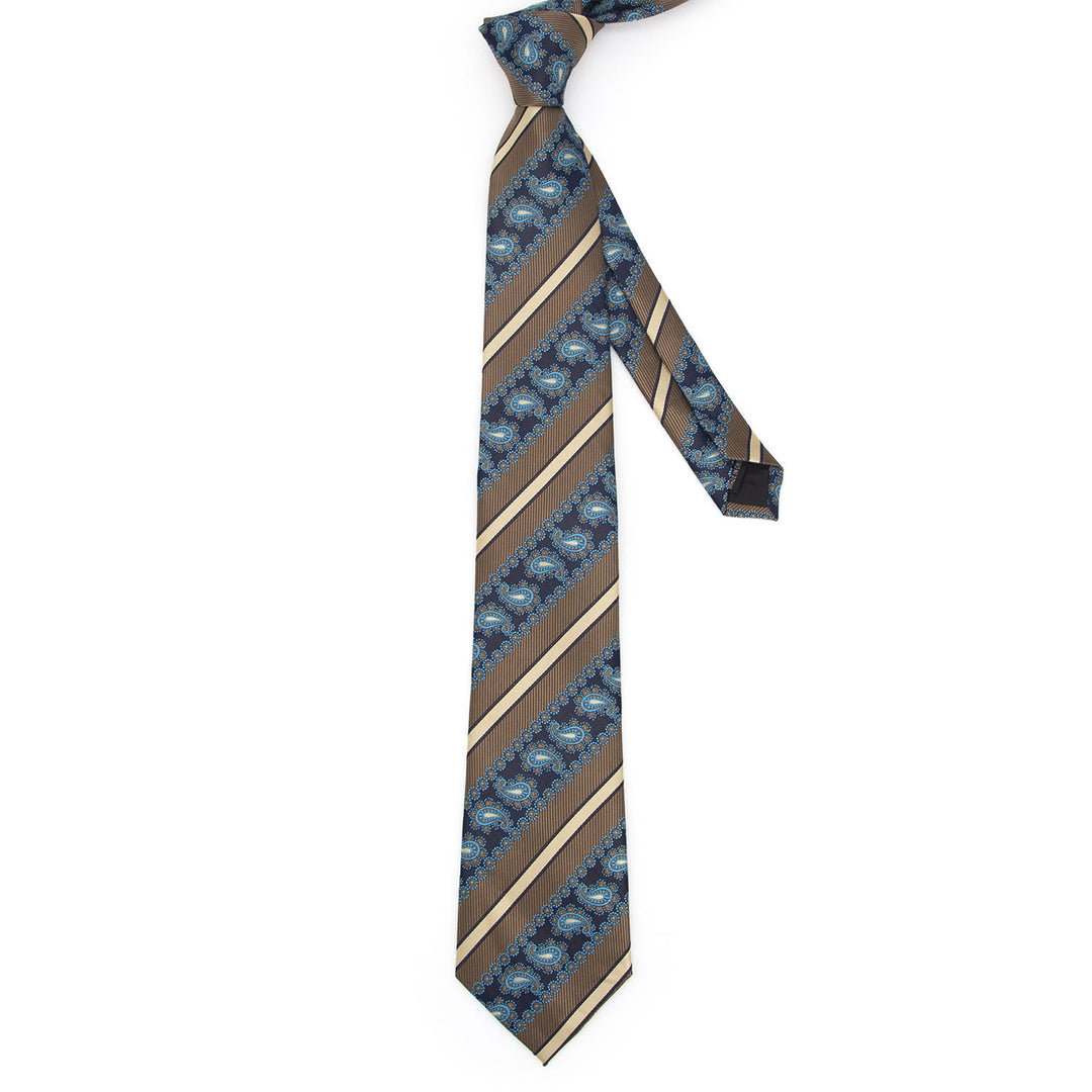3Pcs Men's Brown Stripes & Navy Paisley Necktie Set - image 2