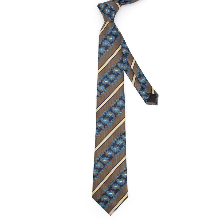 3Pcs Men's Brown Stripes & Navy Paisley Necktie Set - image 2