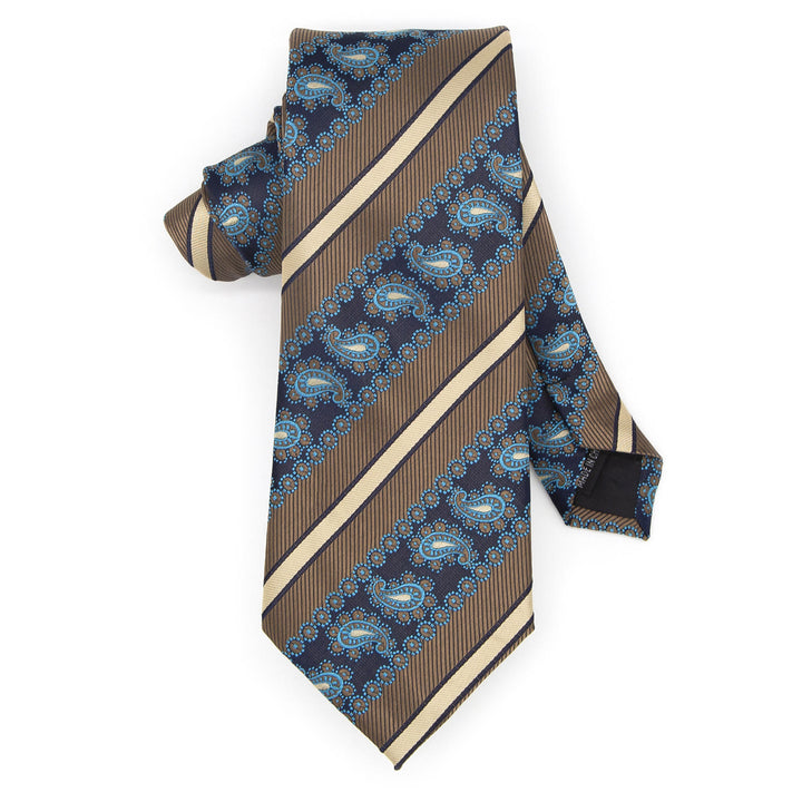 3Pcs Men's Brown Stripes & Navy Paisley Necktie Set - image 3